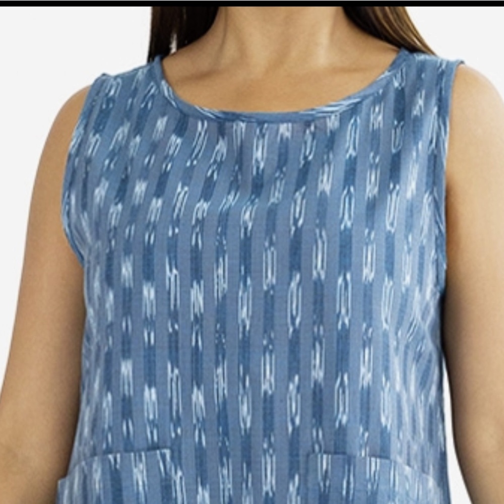 NEW! Savya Handmade Neela Ikat Handloom Dress Blue Steel 100% Cotton SZ S/M L/XL - Picture 5 of 8